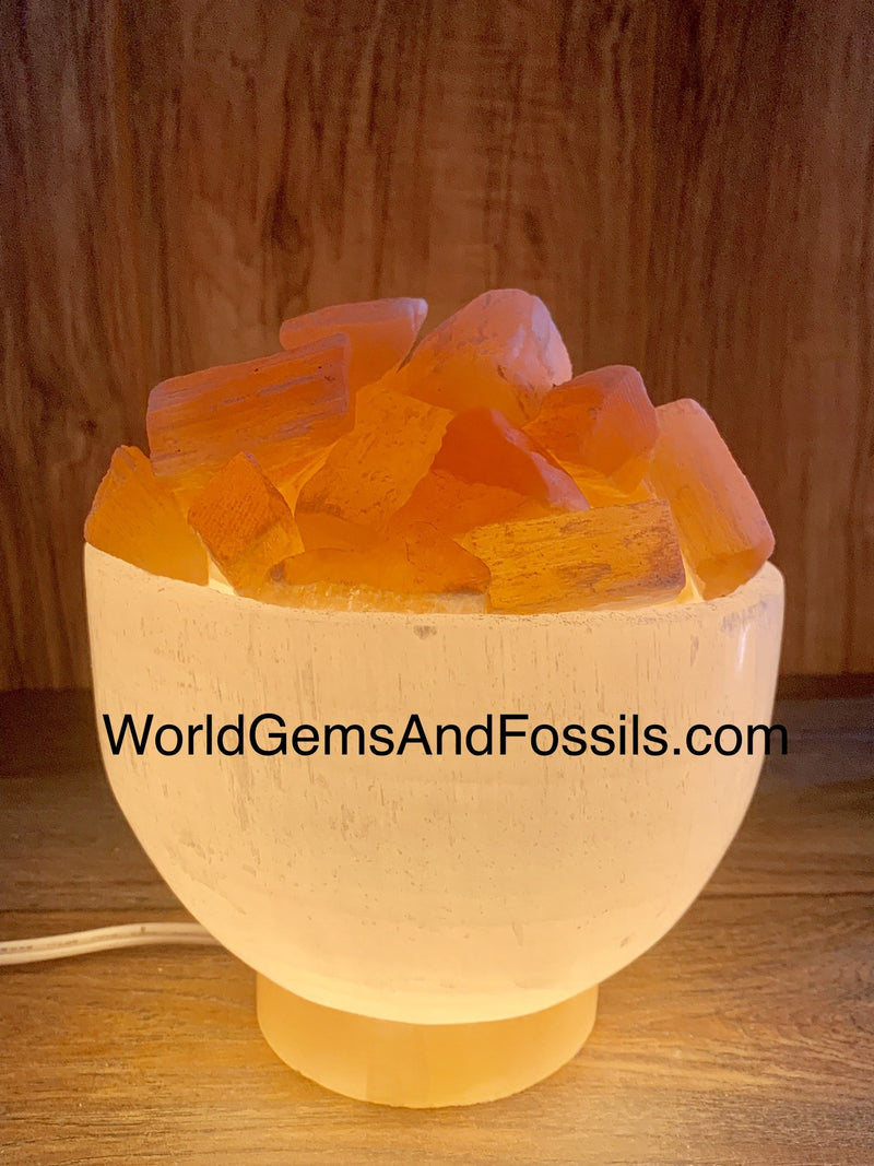 Selenite Fire Bowl Lamp With Cord And Bulb