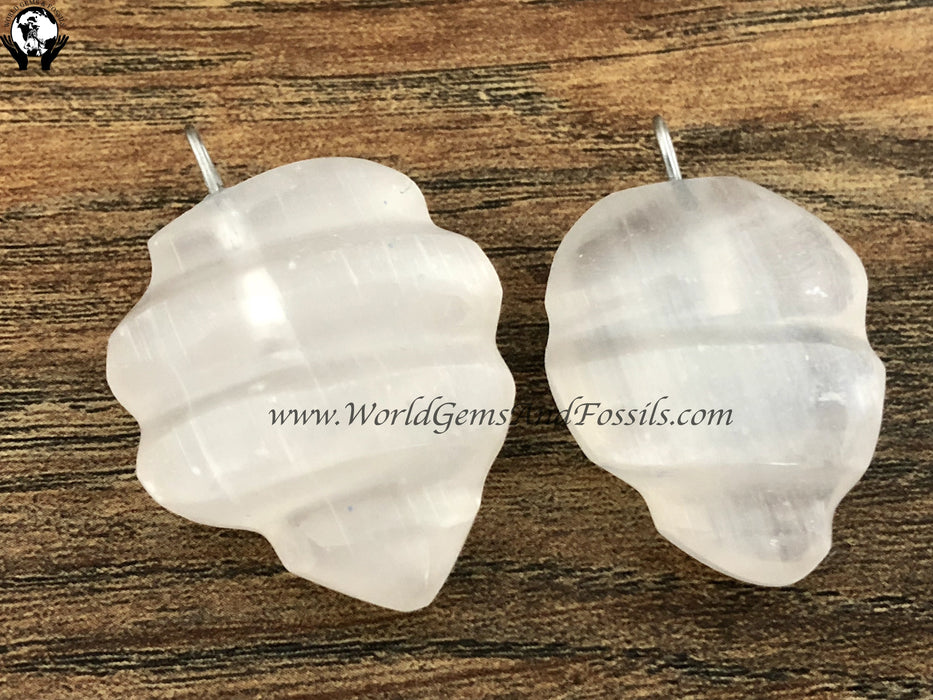 Selenite Leaf Pendants