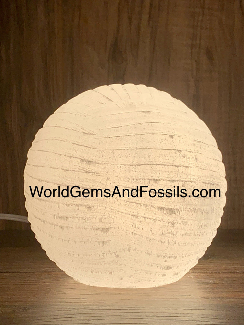 Selenite Sphere Lamp With Cord And Bulb Snow Ball