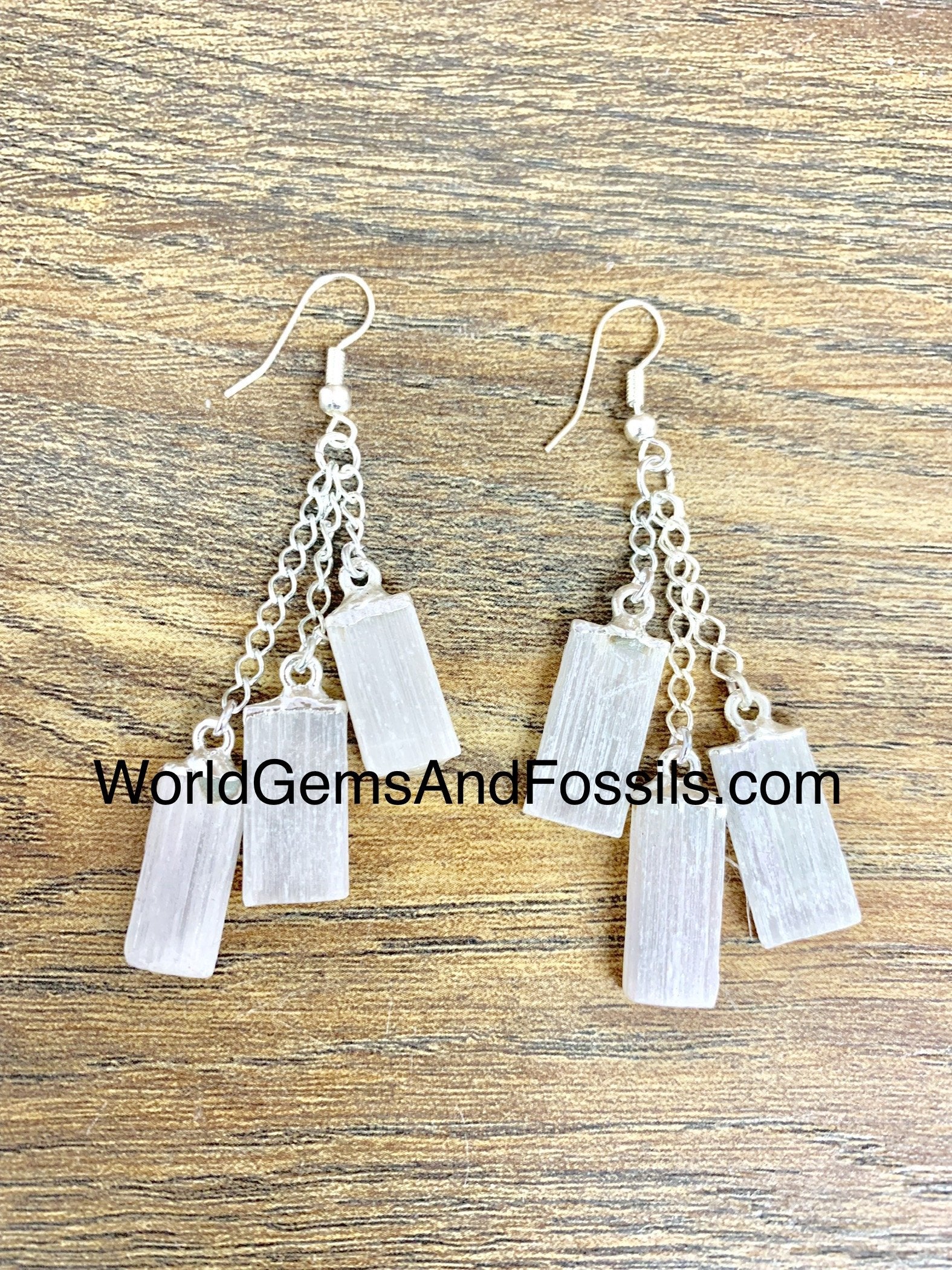 Selenite Three Point Earring