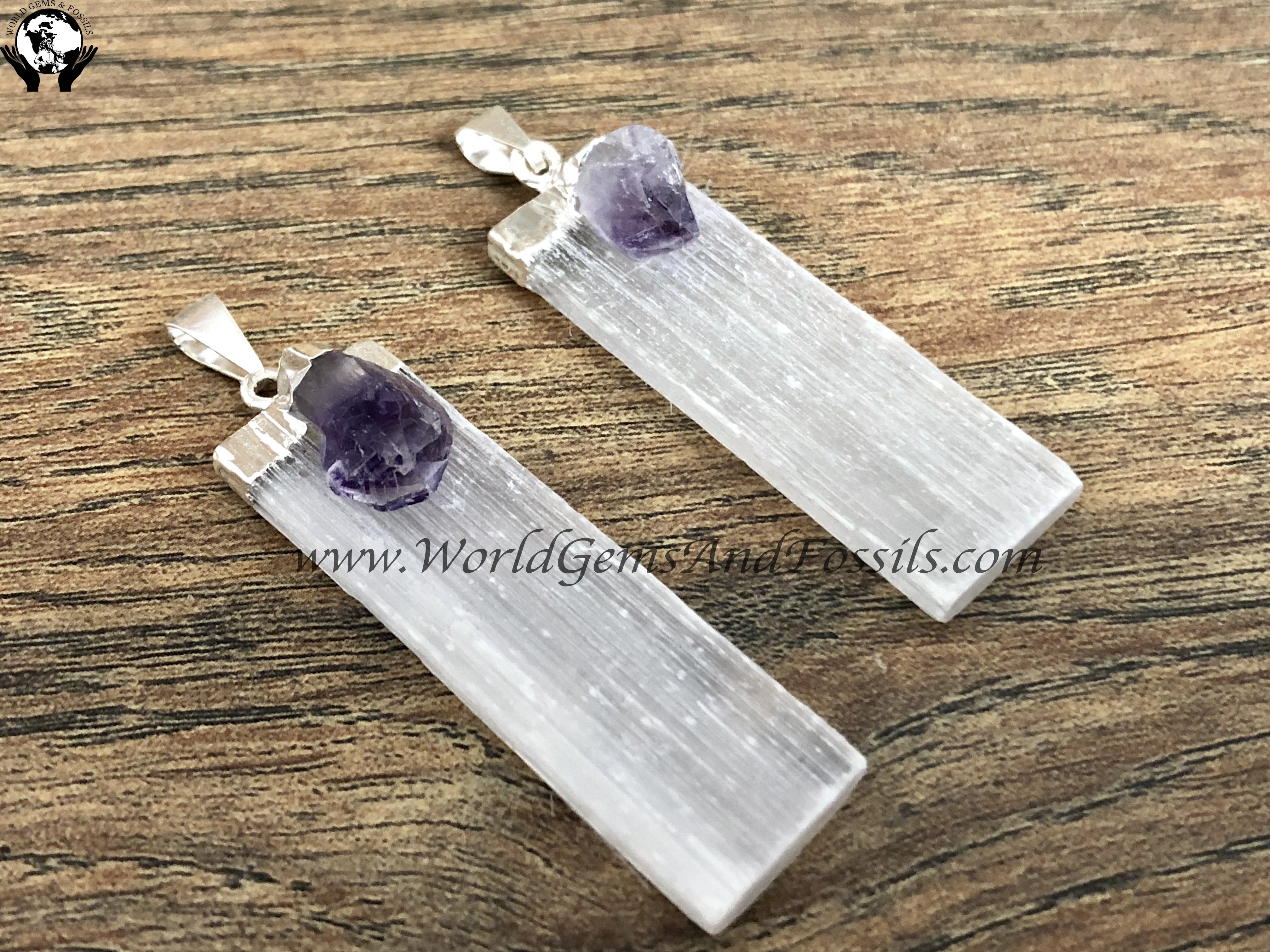 Selenite With Amethyst Pendants