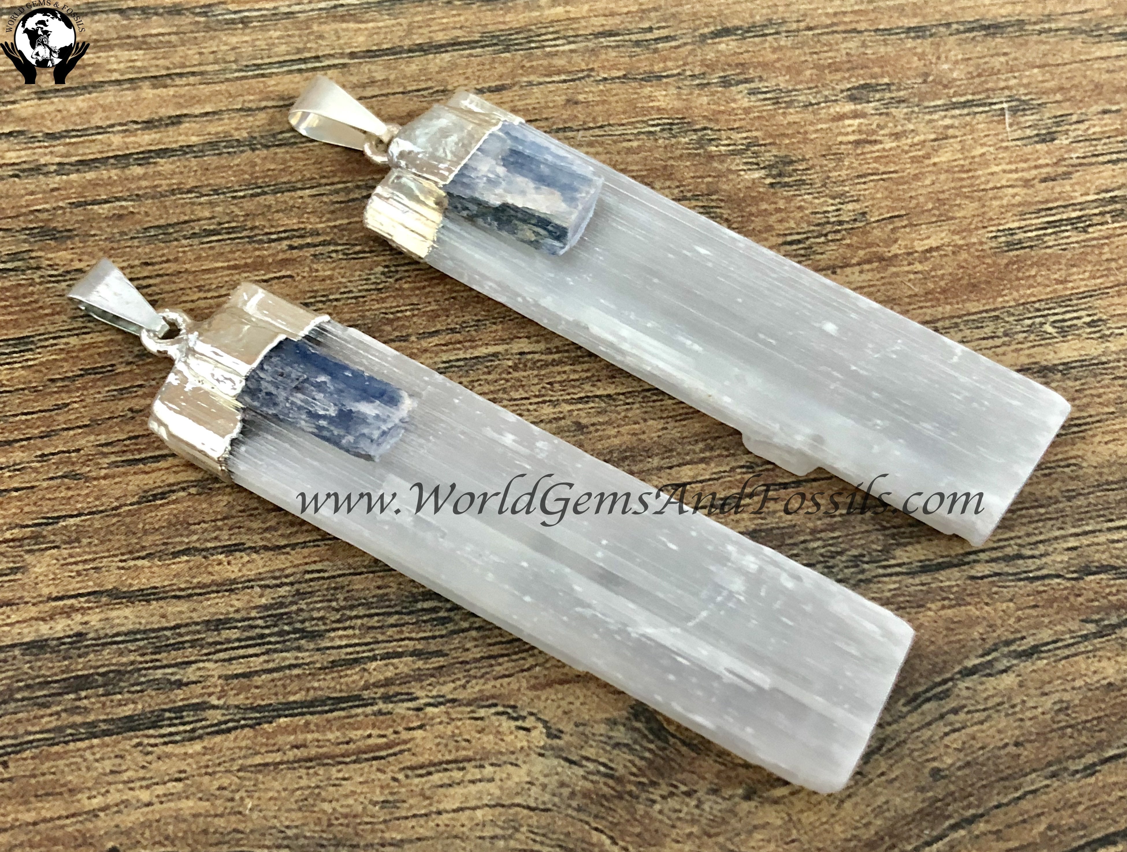 Selenite With Blue Kyanite Pendants