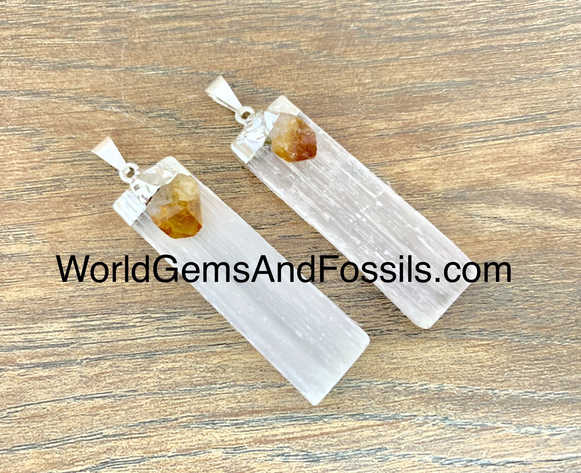 Selenite With Citrine Pendants