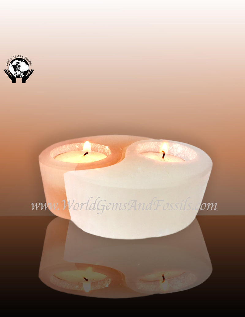 Selenite Yin Yang Candle Holder White & Orange