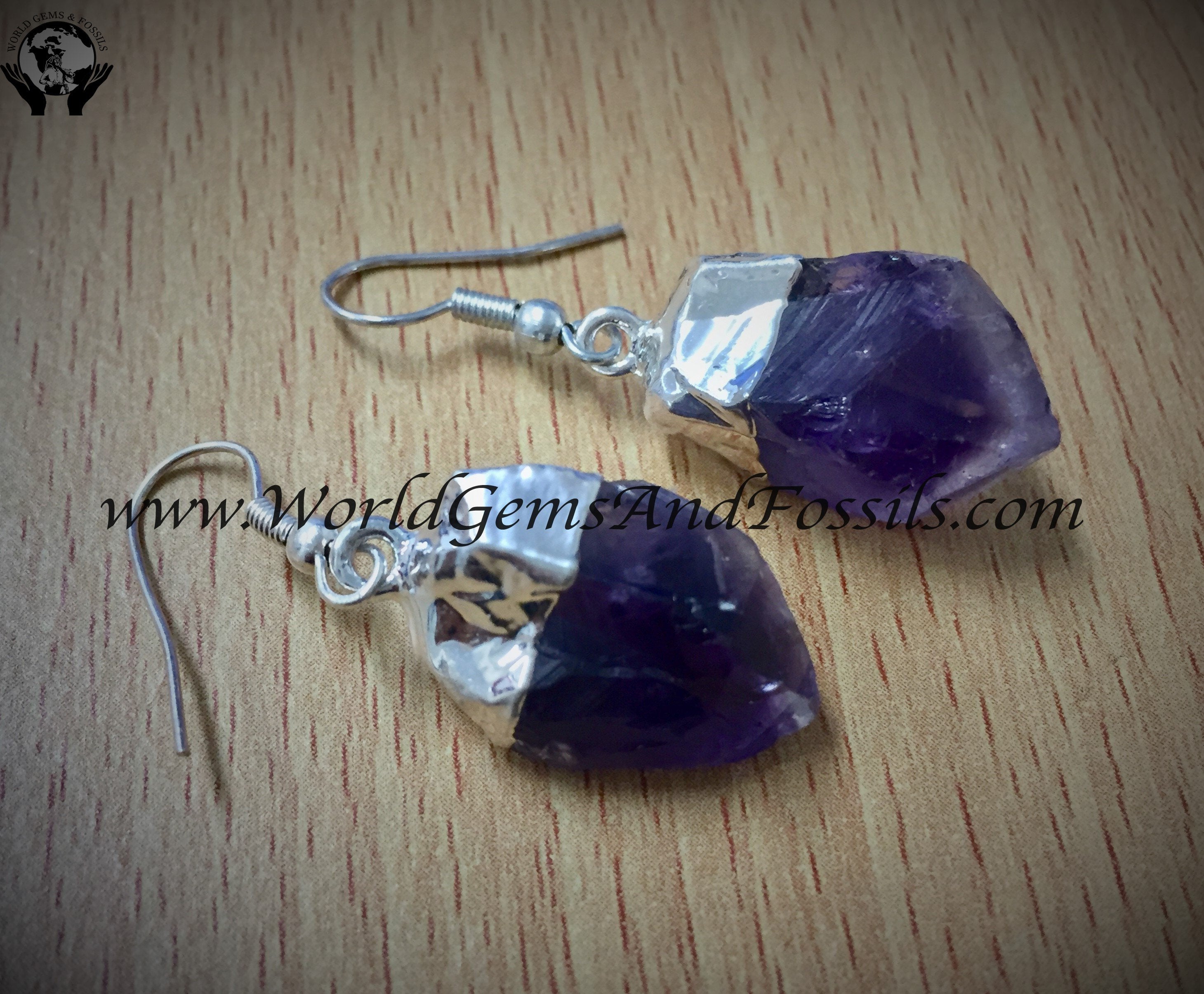 Silver Plated Amethyst Point Earings