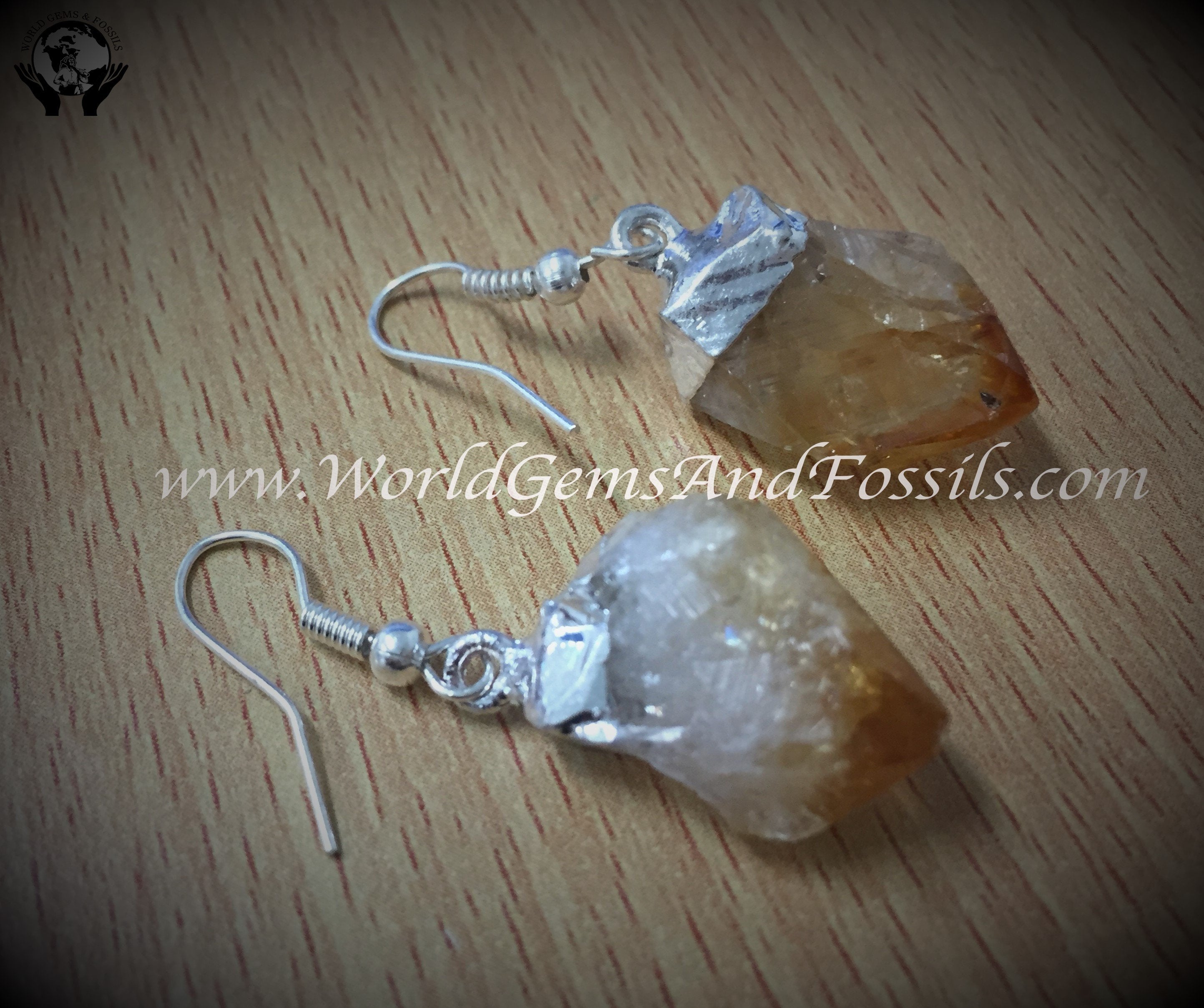 Silver Plated Citrine Point Earings