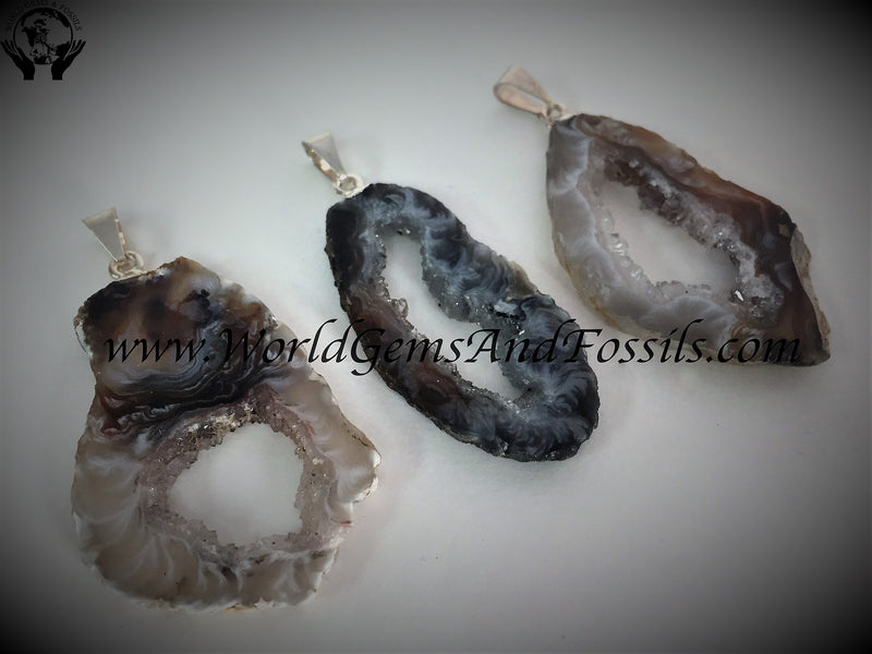 Silver Plated Geode Slice Pendants