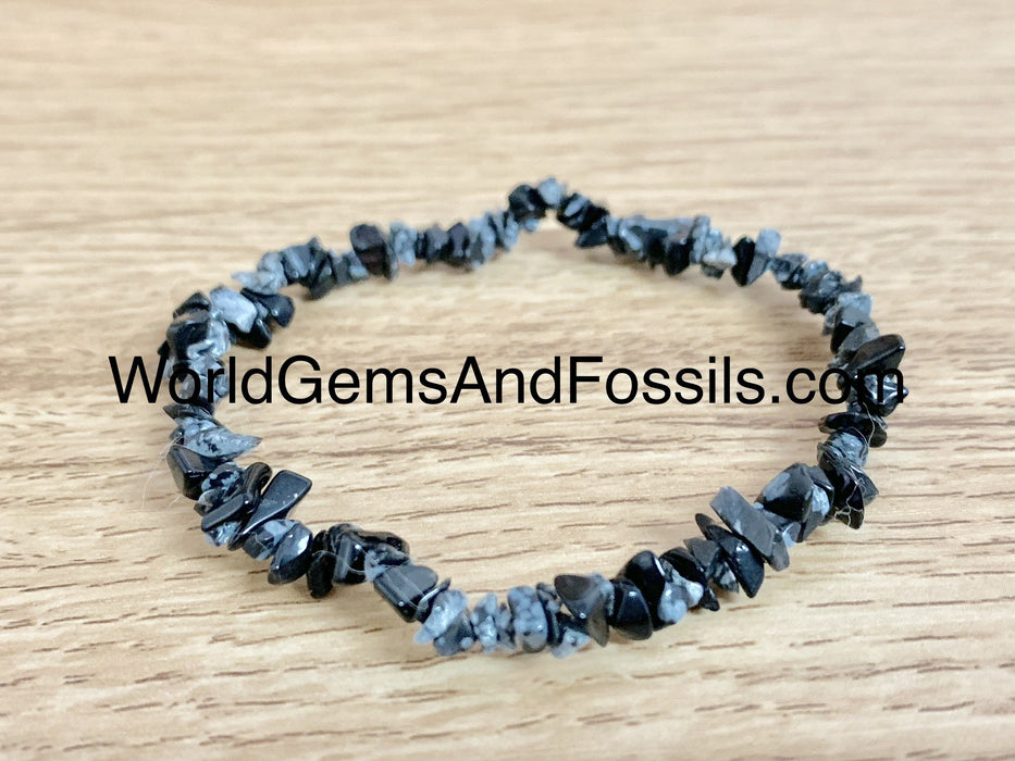 Snowflake Obsidian Chip Bracelet