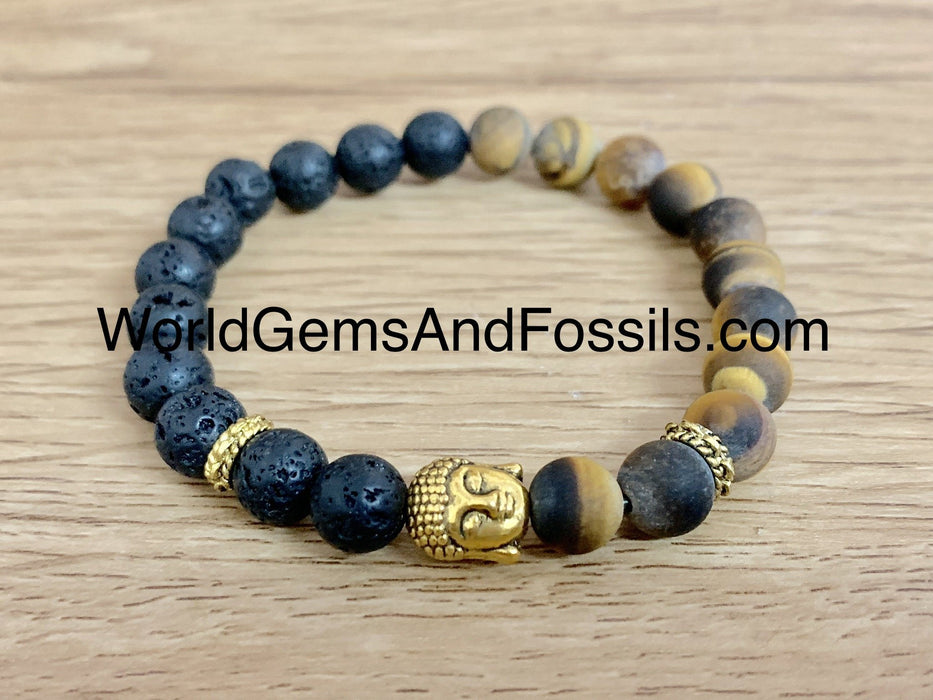 Tiger Eye Lava Bracelet With Buddha Head